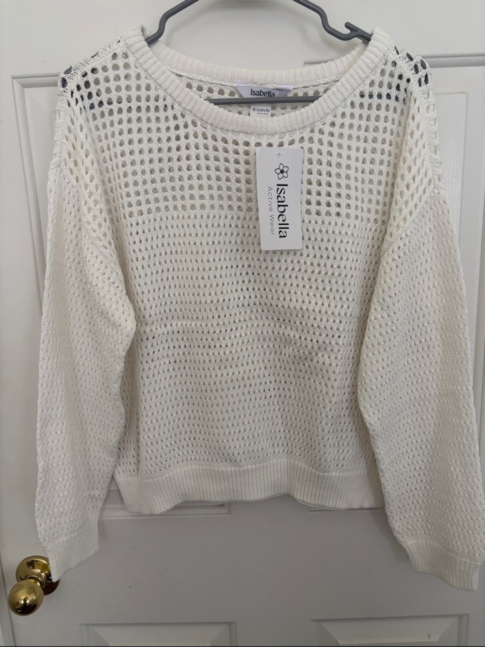 ISABELLA Cream Open-Knit Crewneck Sweater